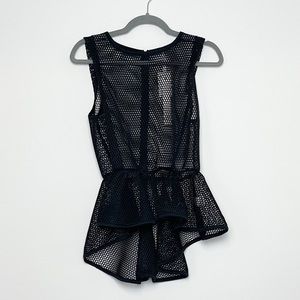 Black Mesh High-Low Peplum Top